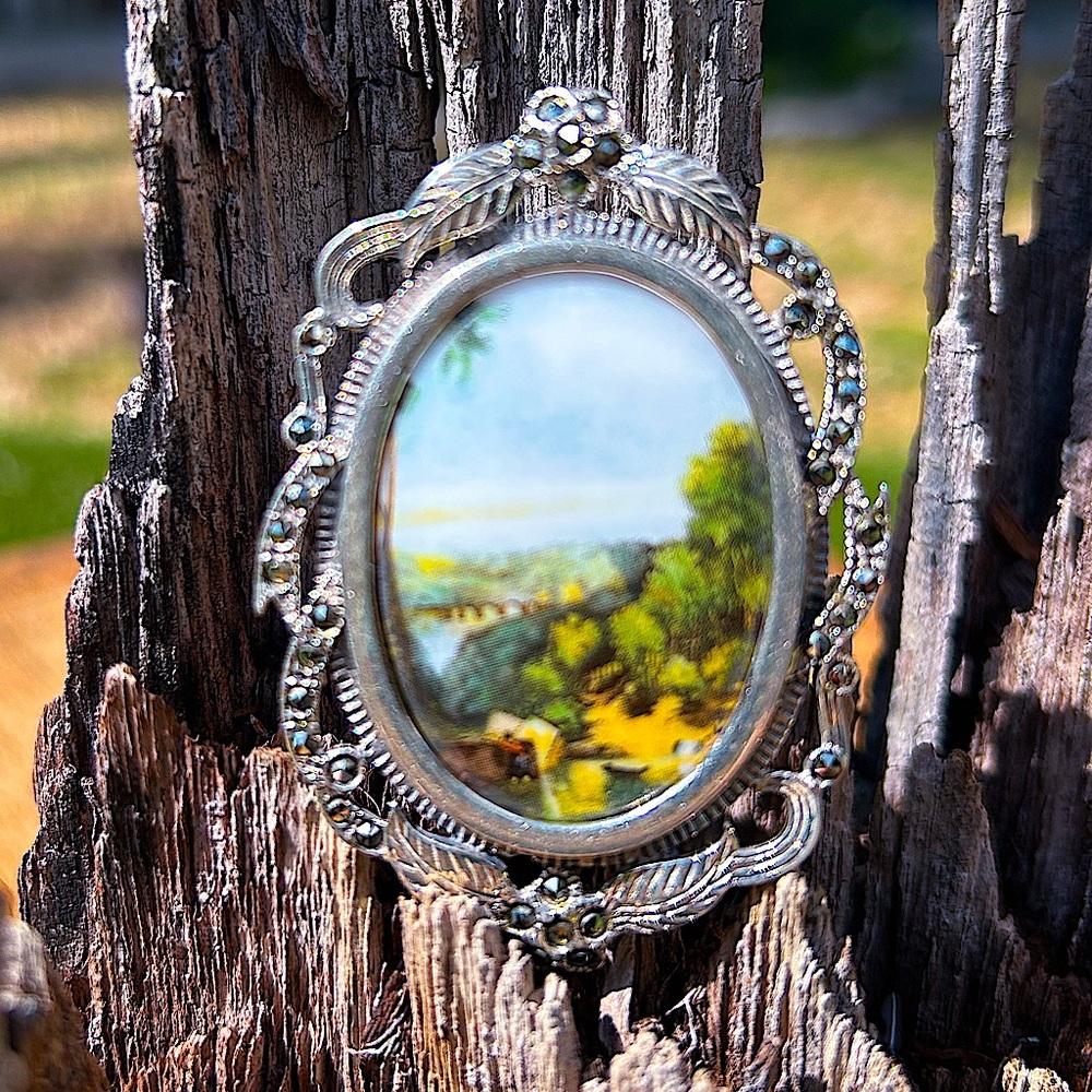 ✨VINTAGE✨ European pastoral scene brooch/pendant. Sterling silver & crystal